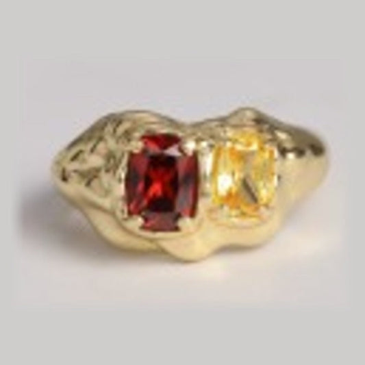 Double Stone Ring in 18K gold vermeil with pink tourmaline and citrine