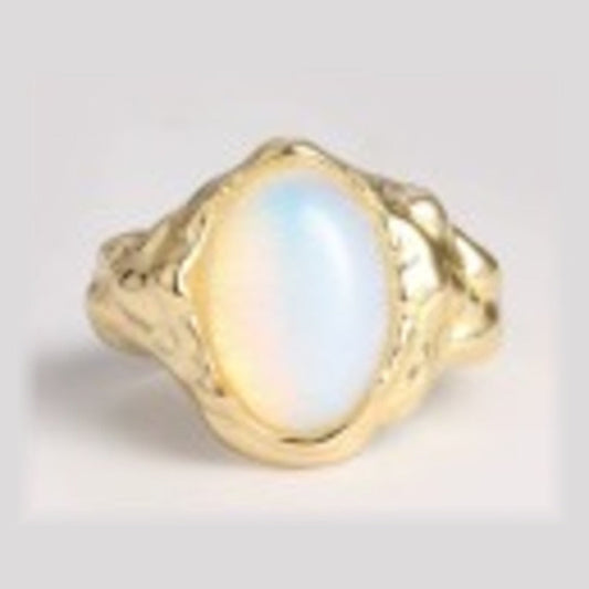 Drift Oval Ring in 18K gold vermeil with rainbow moonstone