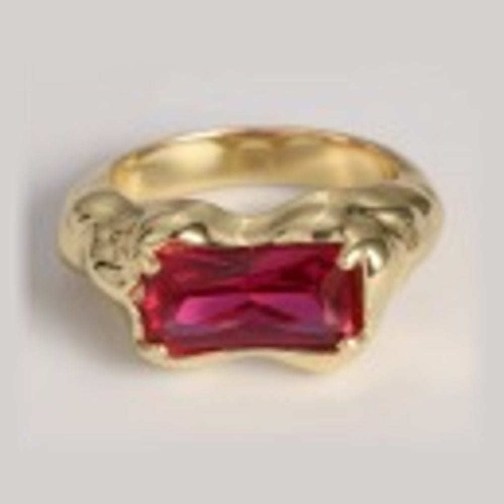 Wave Bar Ring in 18K gold vermeil with pink tourmaline