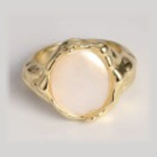 Liquid Pearl Ring in 18K gold vermeil with oval mother-of-pearl, sculptural statement ring