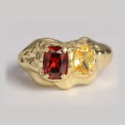 Double Stone Ring in 18K gold vermeil with pink tourmaline and citrine