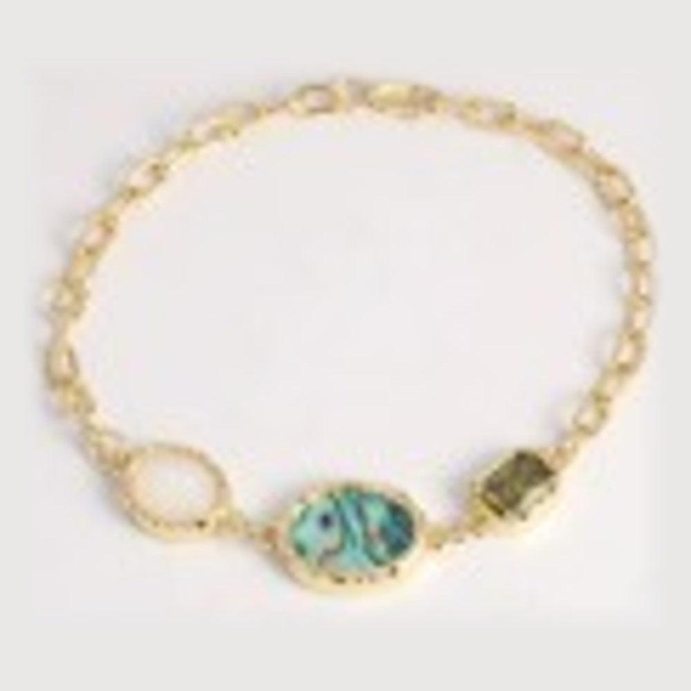 Melt Chain Bracelet in 18K gold vermeil with green tourmaline, abalone and mother-of-pearl