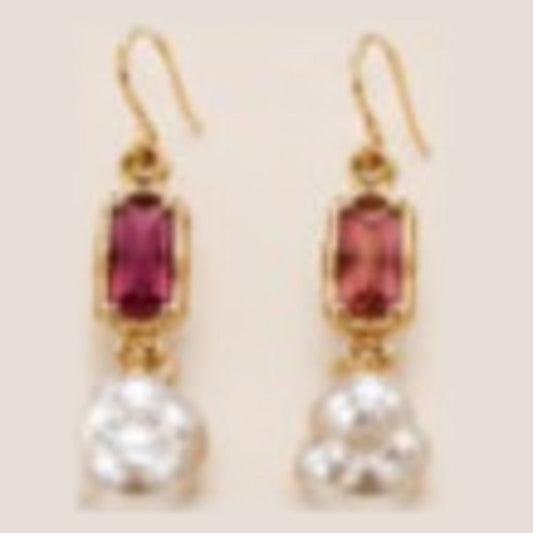 Drip Pearl Earrings in 18K gold vermeil with pink tourmaline and pearl