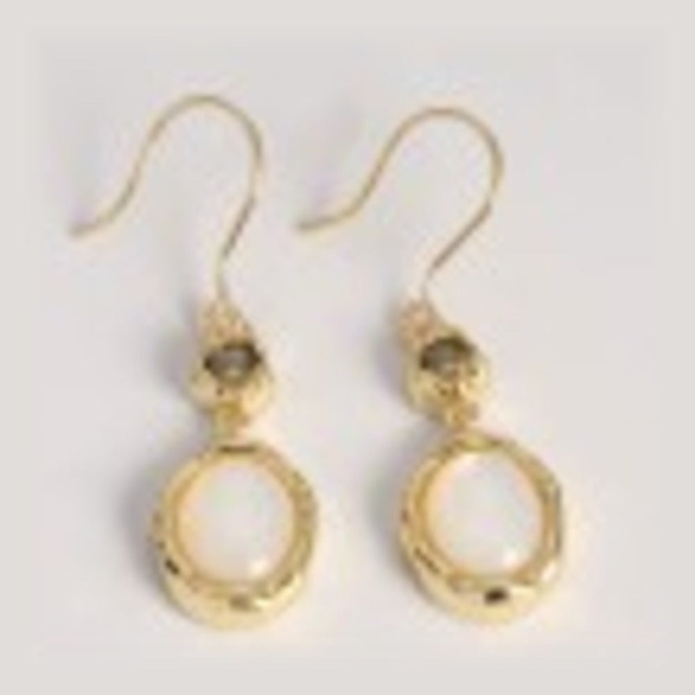 Shell Drop Earrings in 18K gold vermeil with green tourmaline and mother-of-pearl