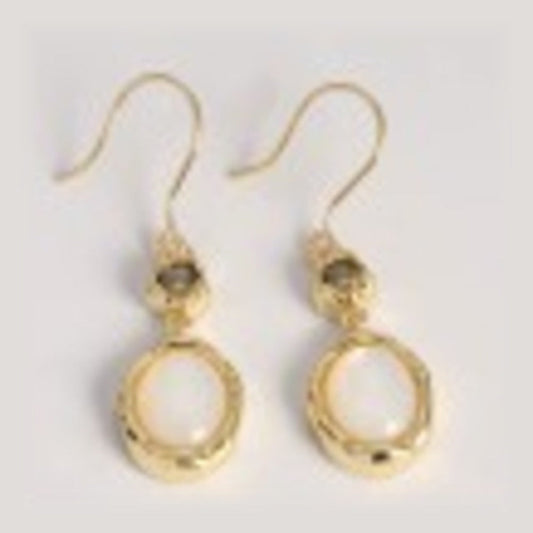 Shell Drop Earrings in 18K gold vermeil with green tourmaline and mother-of-pearl