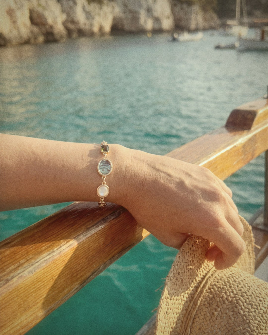 Melt Chain Bracelet in Green Tourmaline, Abalone & Mother of Pearl