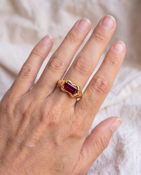 Wave Bar Ring worn on the hand, shown true to size